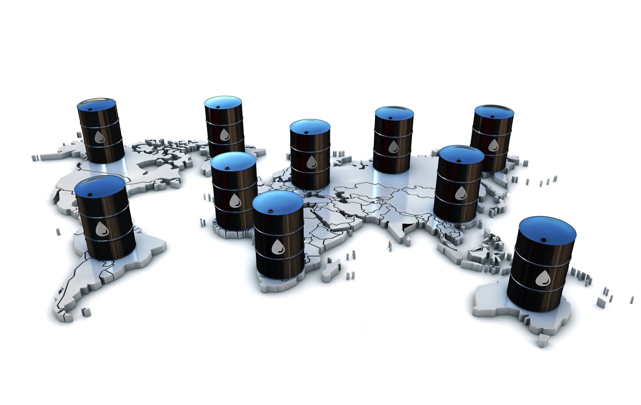 Oil barrels across global trade routes